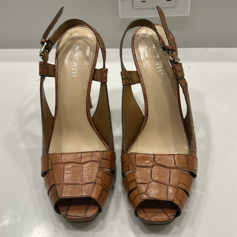Nine West Junnet Dark Natural Croc Open Toe Heels